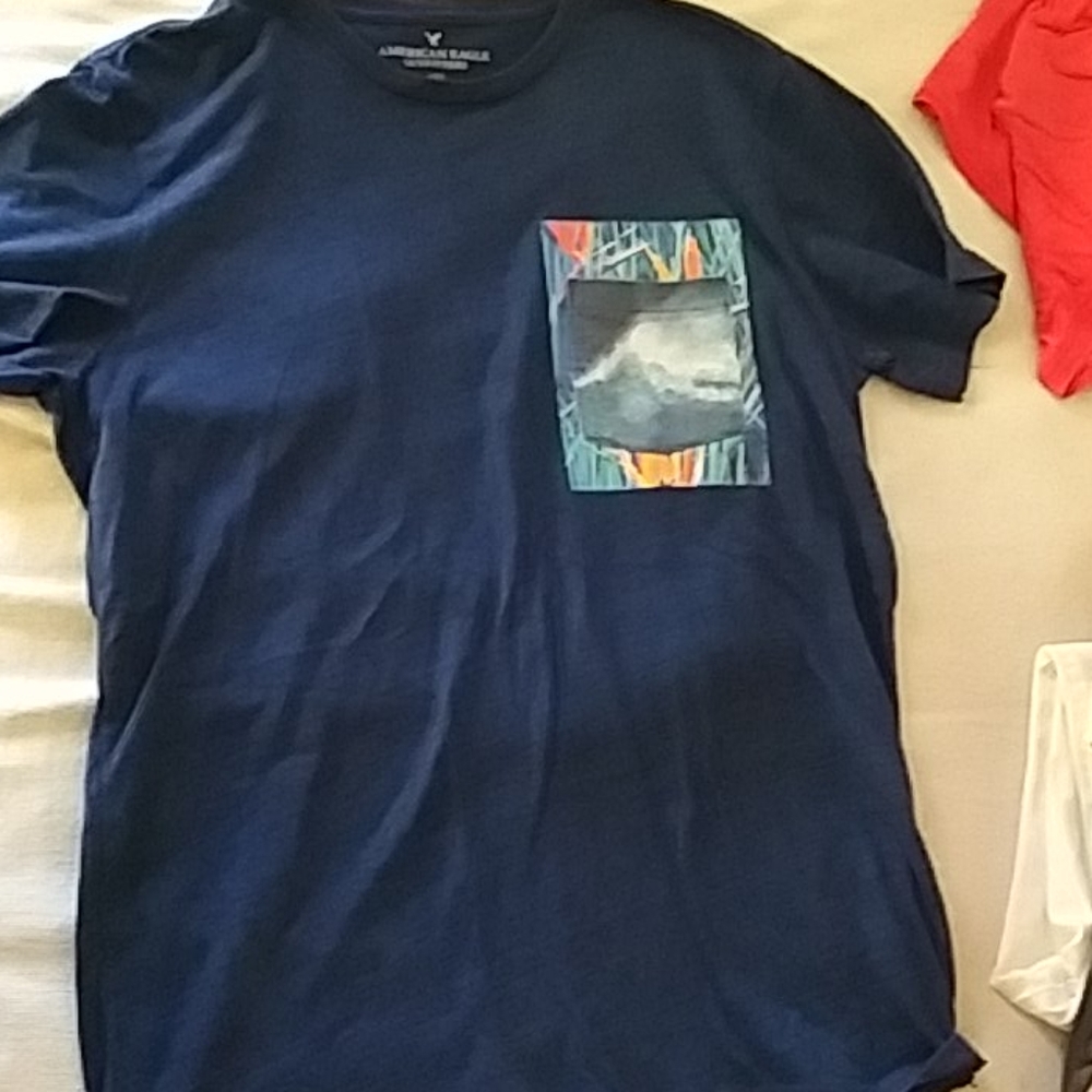 American Eagle Blue Short Sleeve Colored Pocket